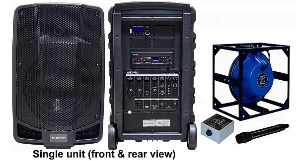 CAWSS Apex Pro air speaker, mixer unit, caged underwater speaker and wireless microphone